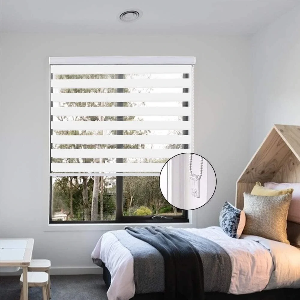 LUCKUP Zebra Blind 24x72 White Dual Roller Shade‎ Day Night Valance Polyester